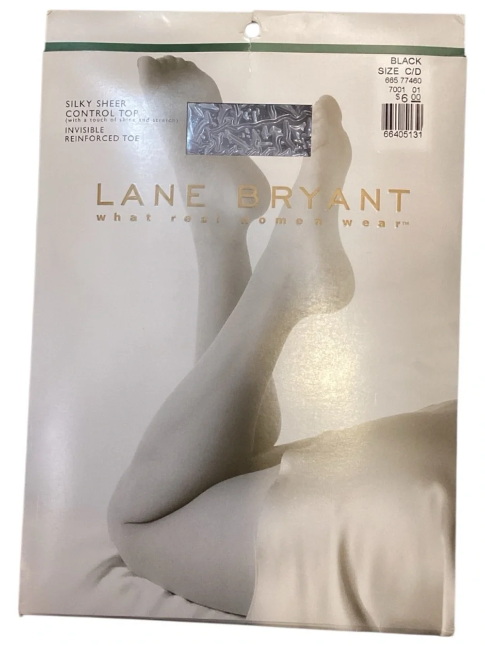Lane Bryant Black Silky Sheer Control Top Pantyhose Plus Size C/D